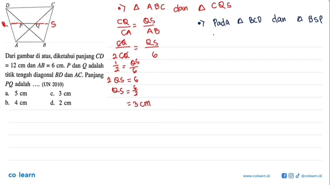 Dari gambar di atas, diketahui panjang CD=12 cm dan AB=6