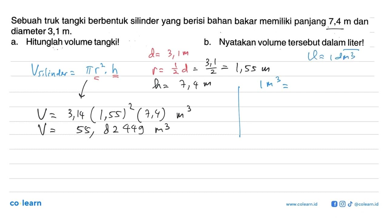 Sebuah truk tangki berbentuk silinder yang berisi bahan