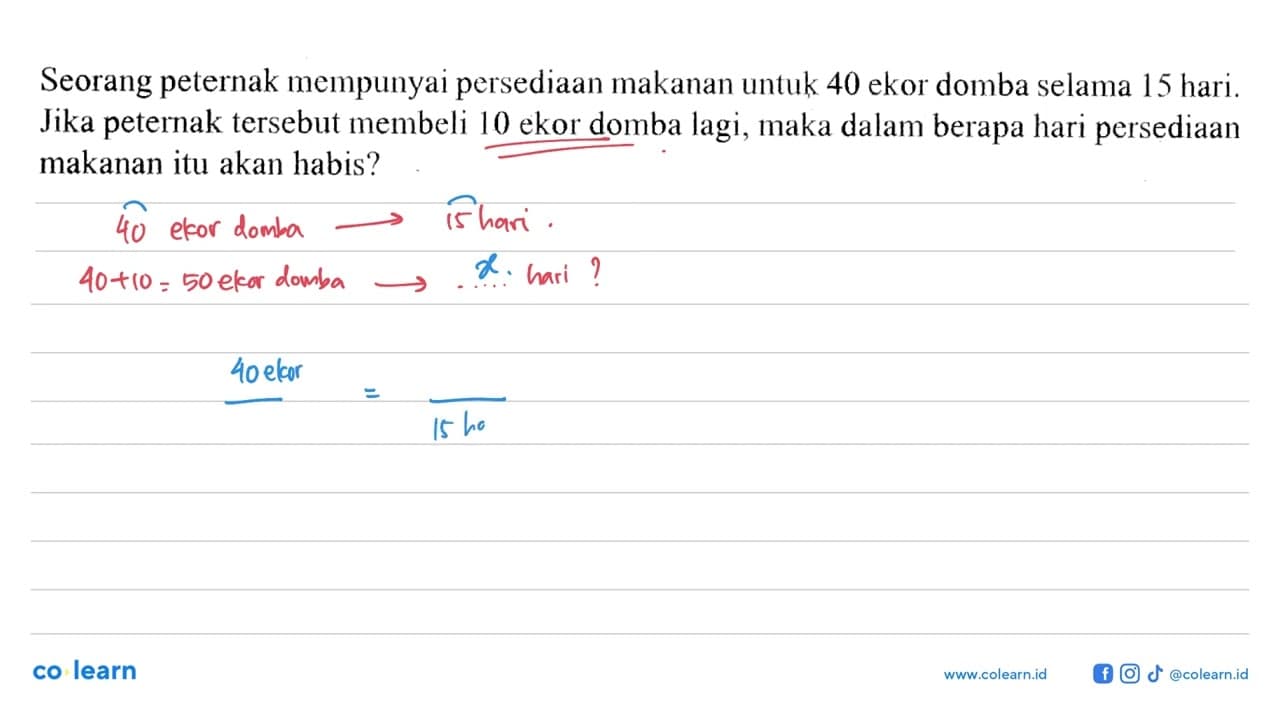 Seorang peternak mempunyai persediaan makanan untuk 40 ekor