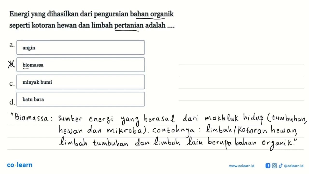 Energi yang dihasilkan dari penguraian bahan organik