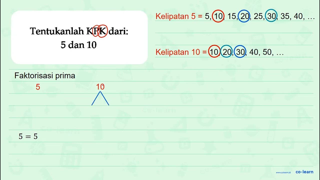 Tentukanlah KPK dari : 5 dan 10