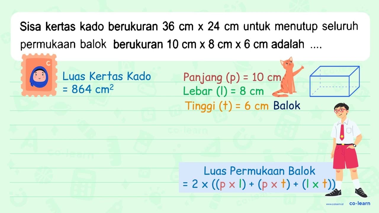 Sisa kertas kado berukuran 36 cm x 24 cm untuk menutup