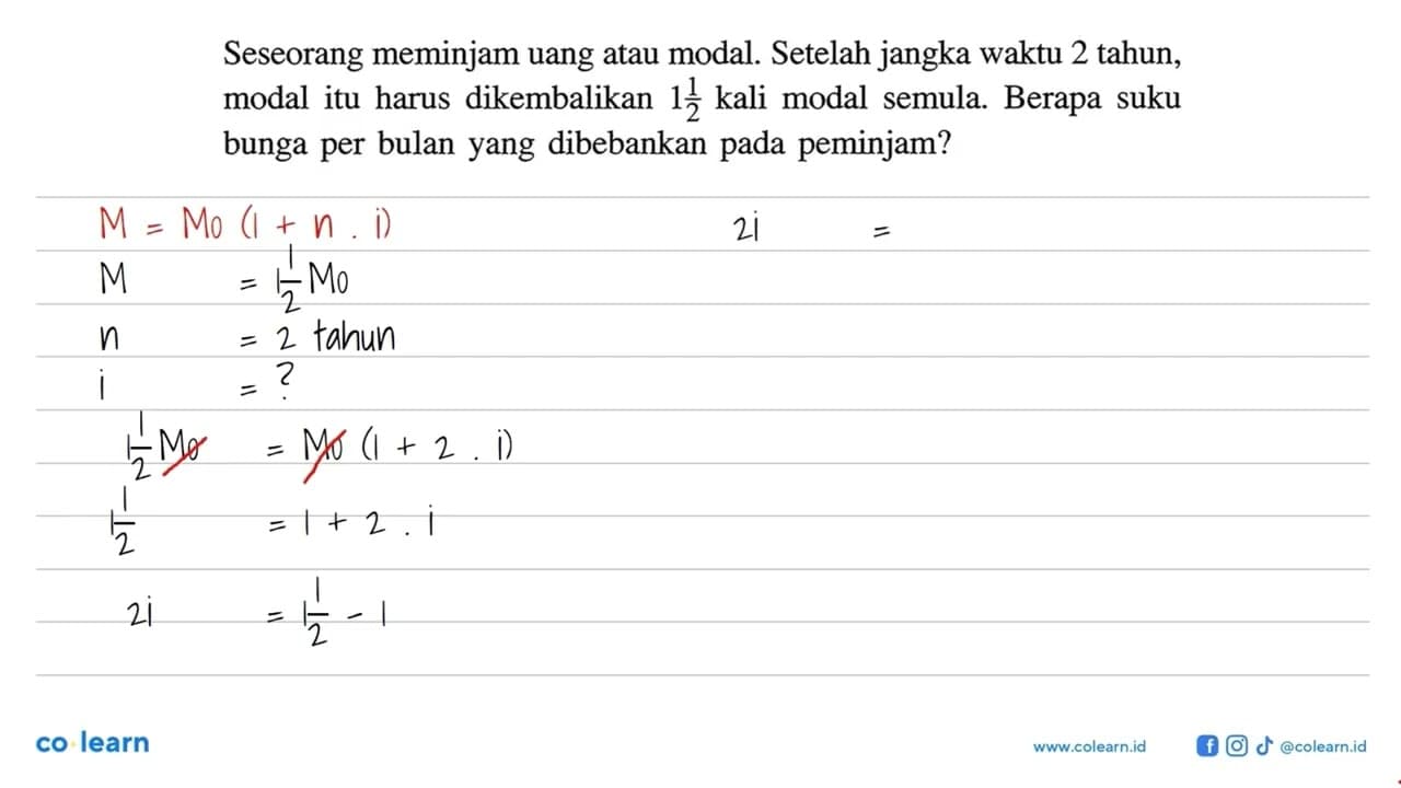 Seseorang meminjam uang atau modal. Setelah jangka waktu 2