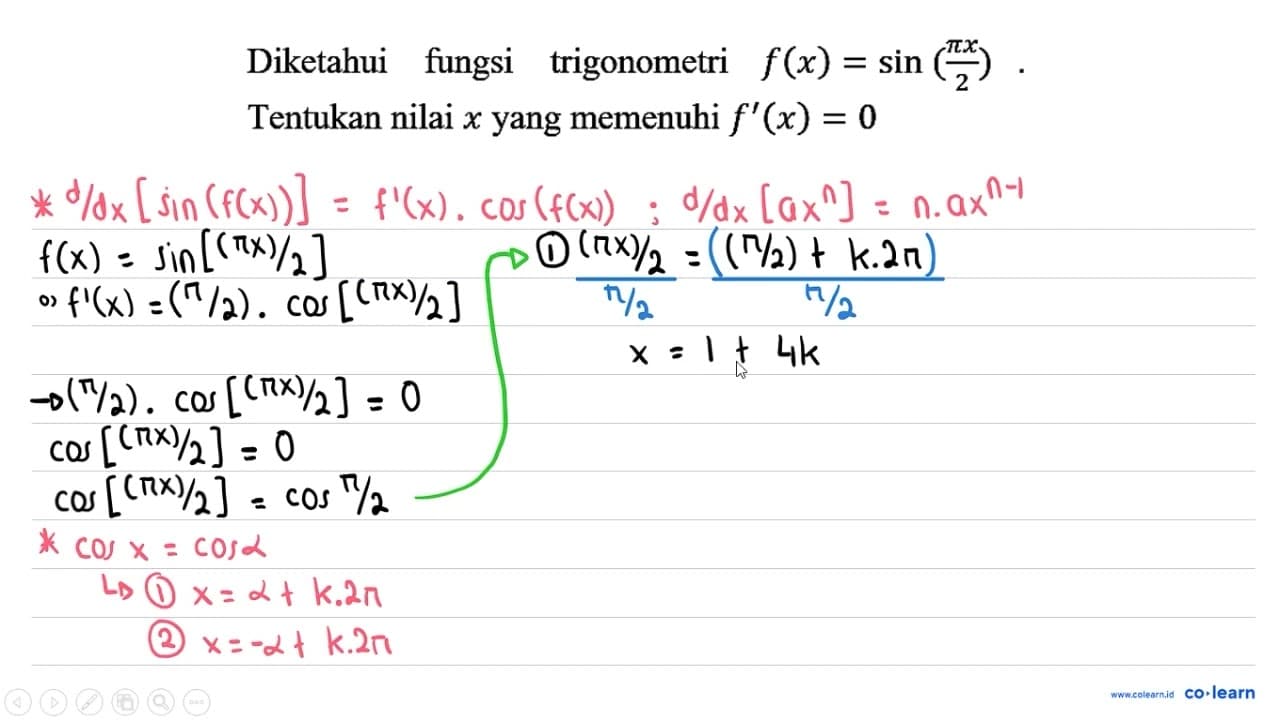 Diketahui fungsi trigonometri f(x)=sin ((pi x)/(2))