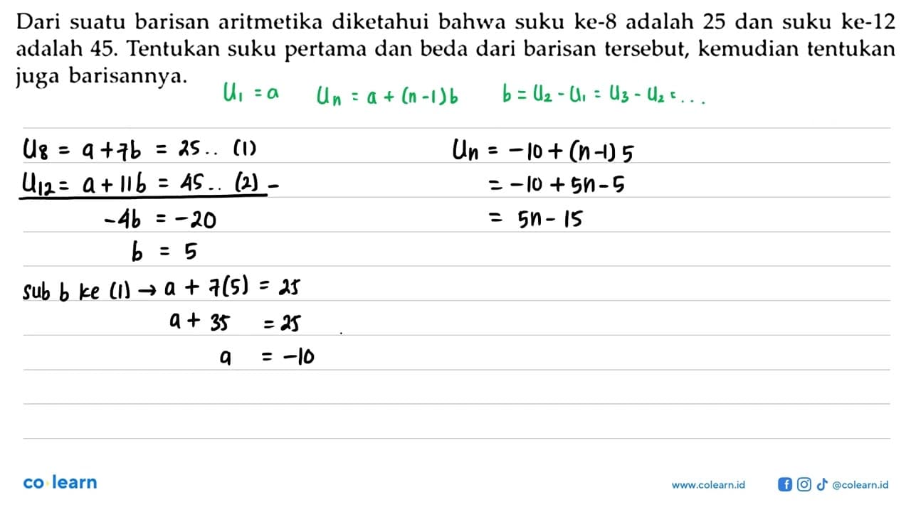 Dari suatu barisan aritmetika diketahui bahwa suku ke-8