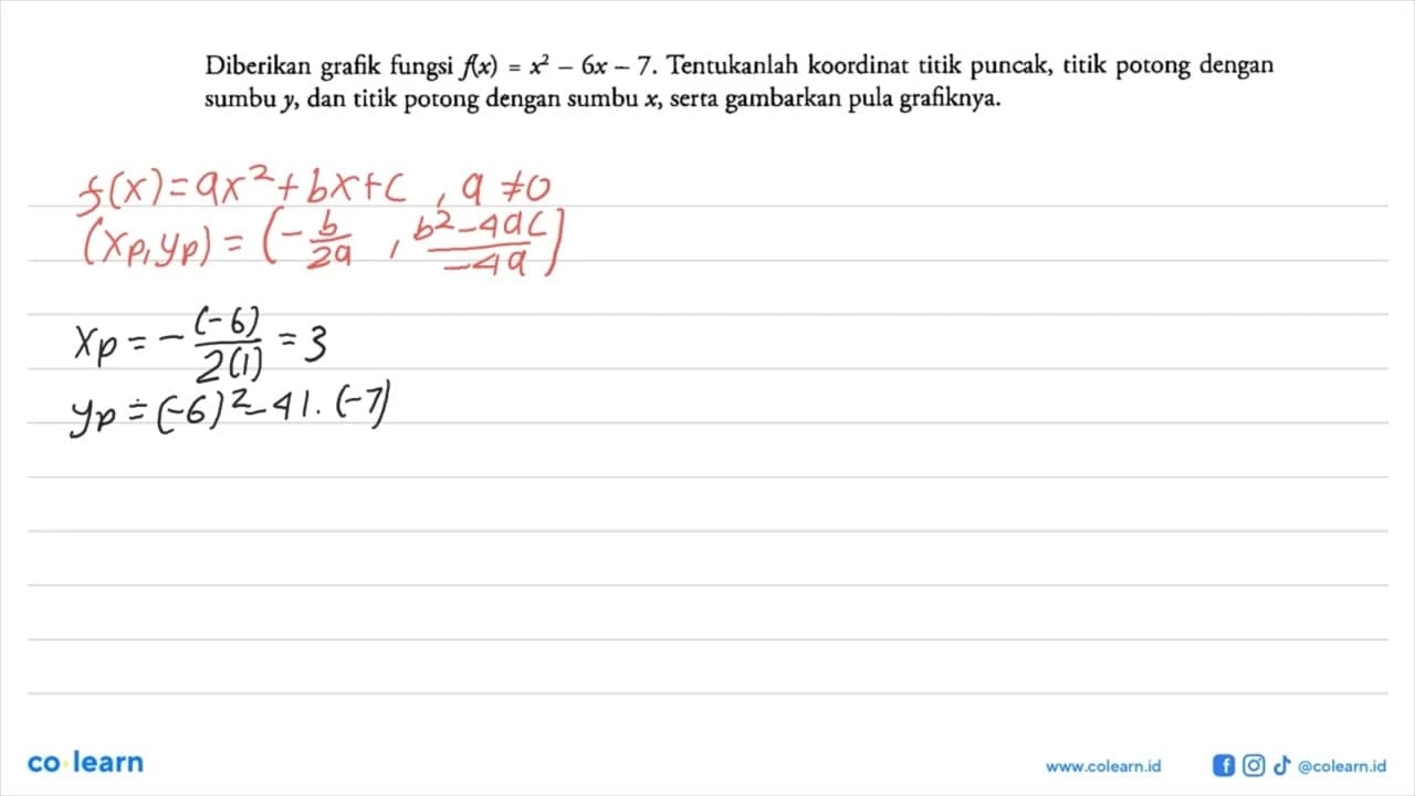 Diberikan grafik fungsi f(x)=x^2-6x-7. Tentukanlah