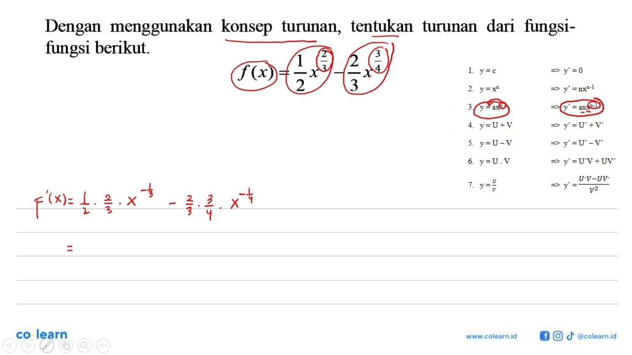 Dengan menggunakan konsep turunan, tentukan turunan dari