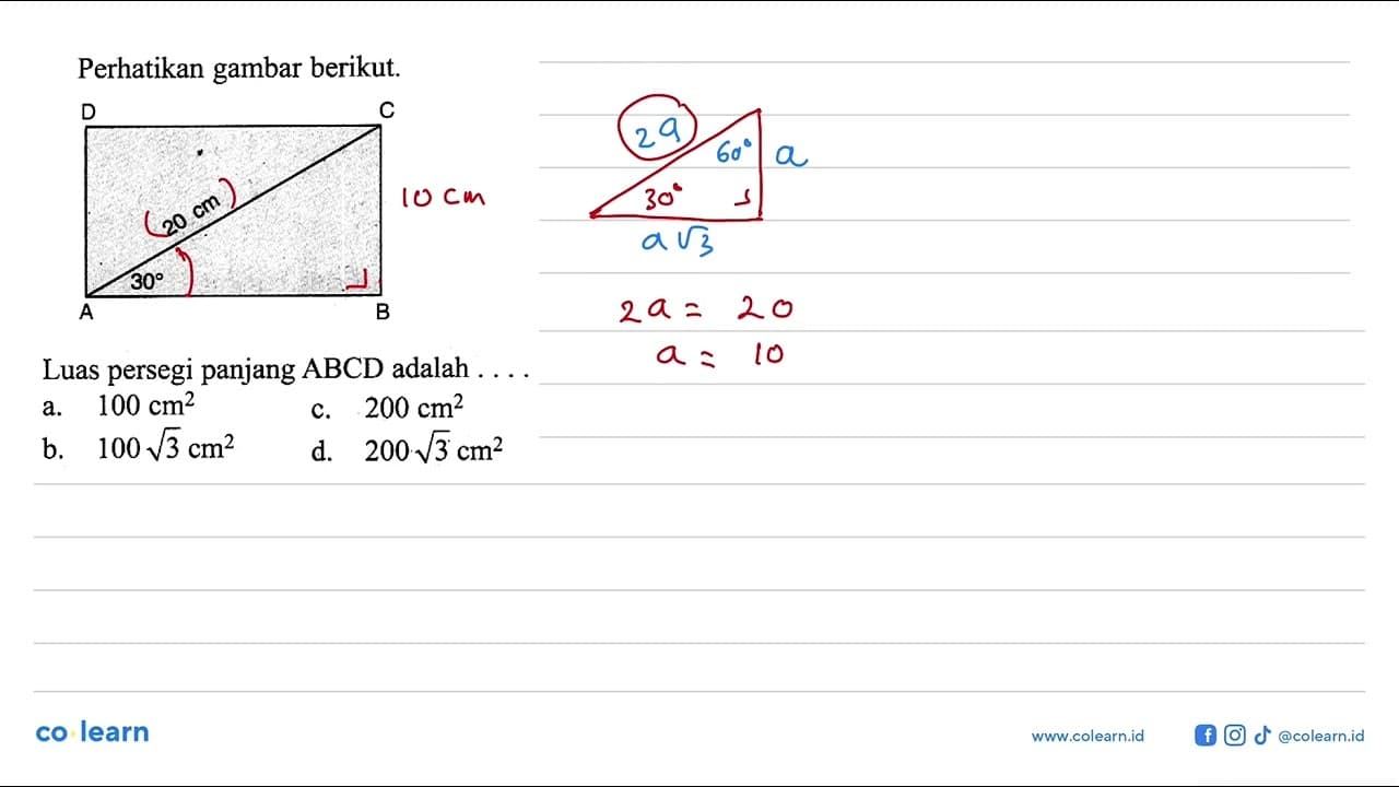 Perhatikan gambar berikut.Luas persegi panjang (ABCD)