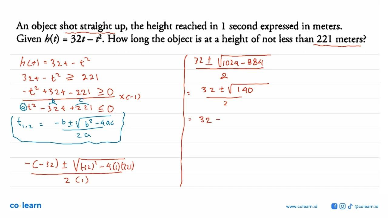 An object shot straight up, the height reached in 1 second