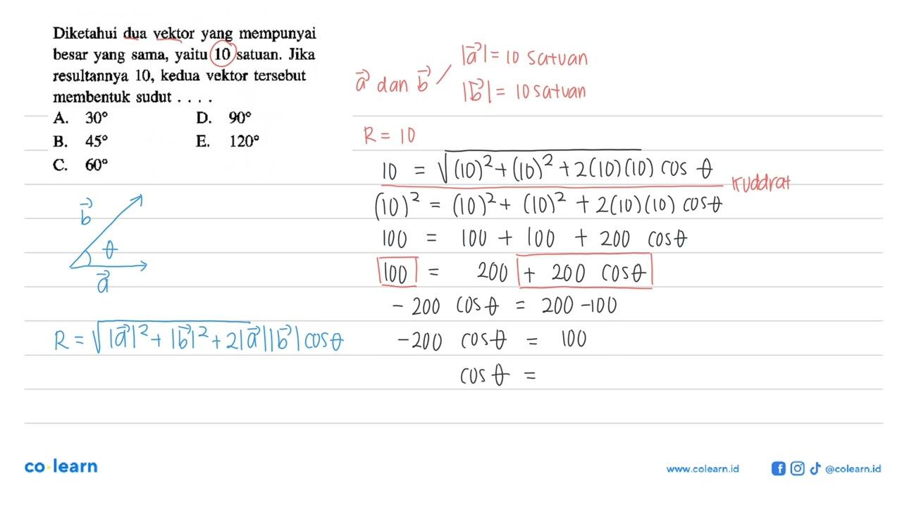 Diketahui dua vektor yang mempunyai besar yang sama, yaitu