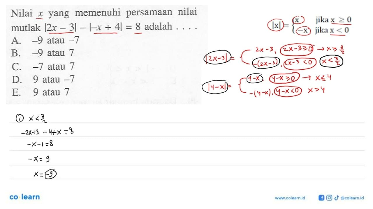 Nilai x yang memenuhi persamaan nilai mutlak