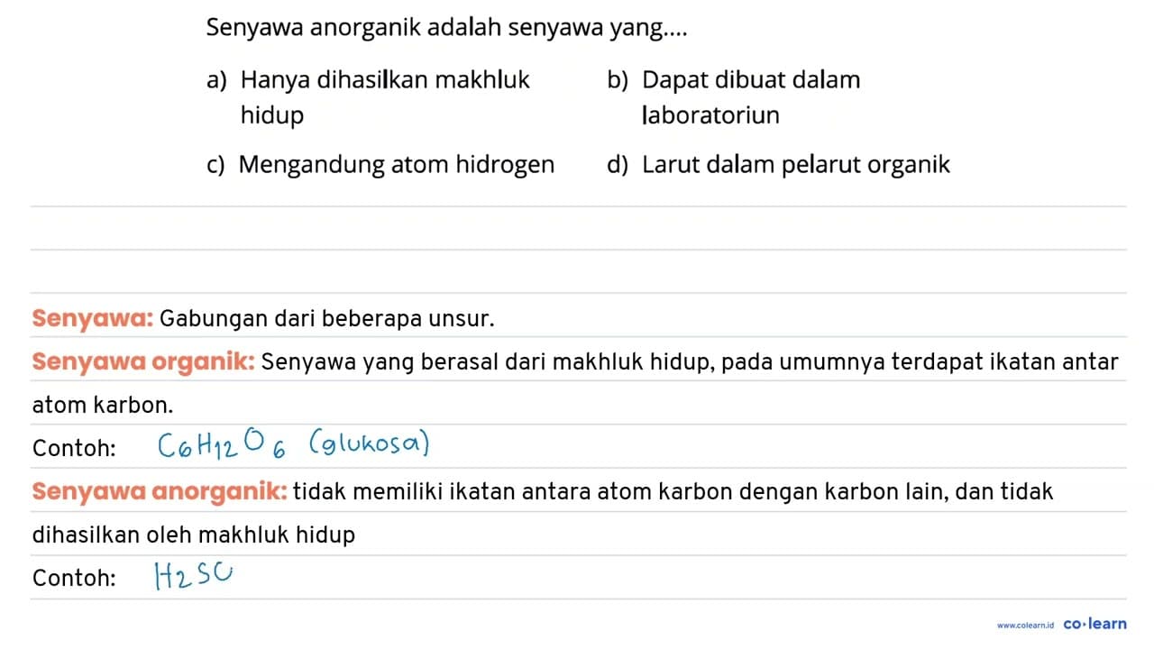 Senyawa anorganik adalah senyawa yang.... a) Hanya