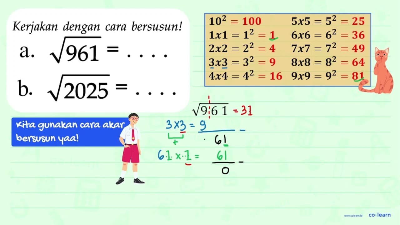 a. akar(961) = .... b. akar(2025) = ...