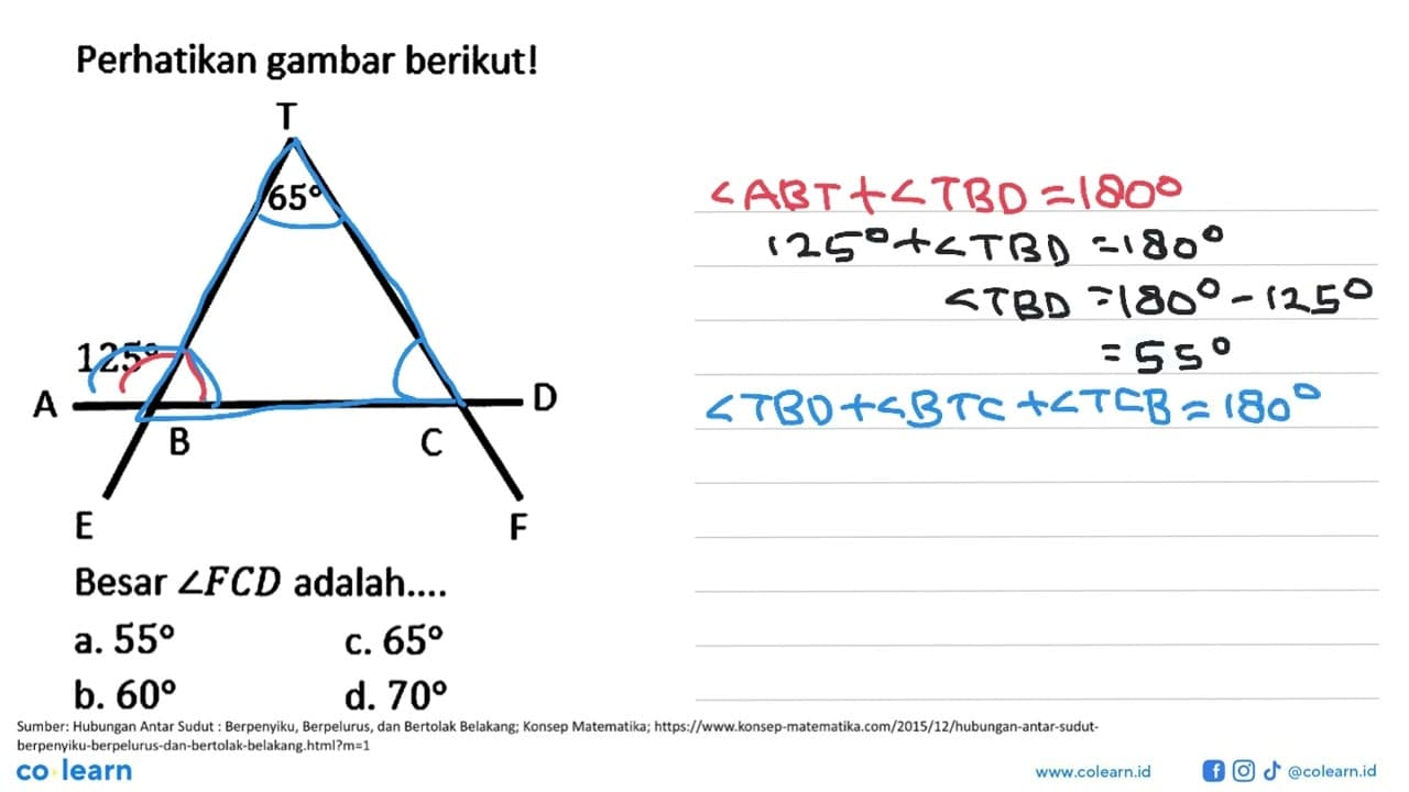 Perhatikan gambar berikut! Besar sudut FCD adalah.... 125