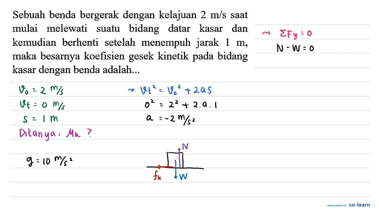 Sebuah benda bergerak dengan kelajuan 2 m / s saat mulai