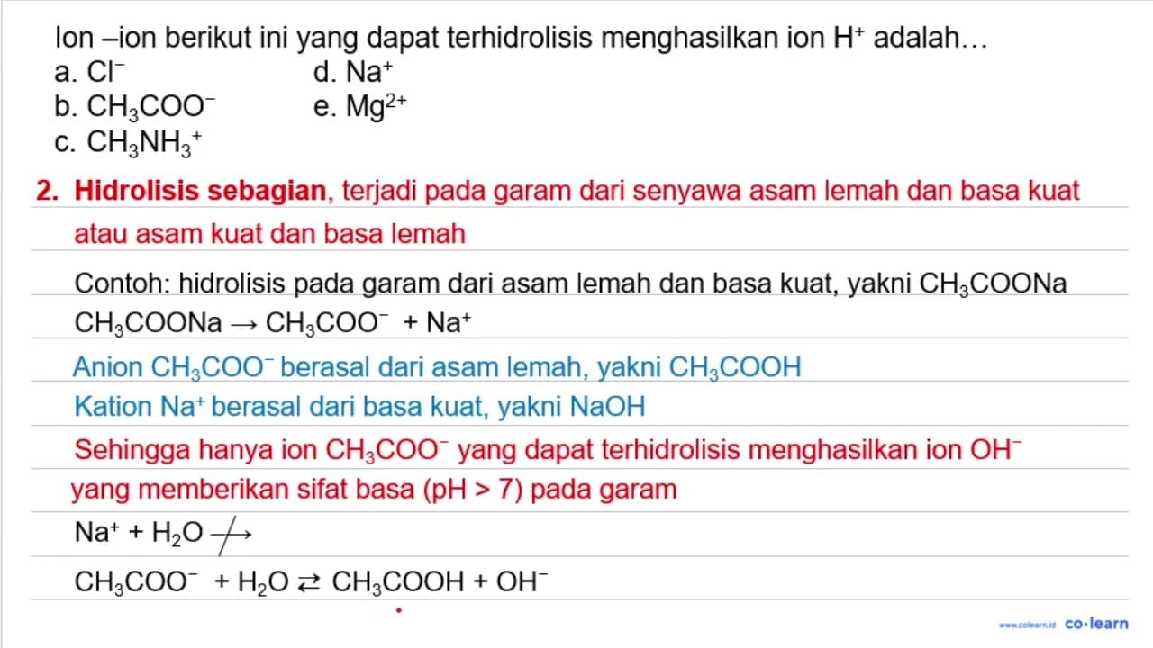 Ion-ion berikut ini yang dapat terhidrolisis menghasilkan