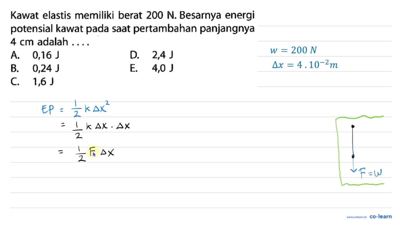 Kawat elastis memiliki berat 200 N. Besarnya energi