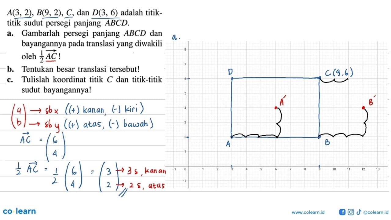 A(3,2), B(9,2), C, dan D(3,6) adalah titiktitik sudut