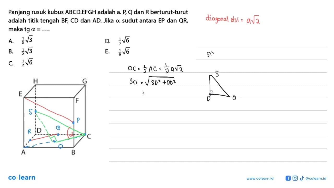Panjang rusuk kubus ABCD.EFGH adalah a. P, Q dan R