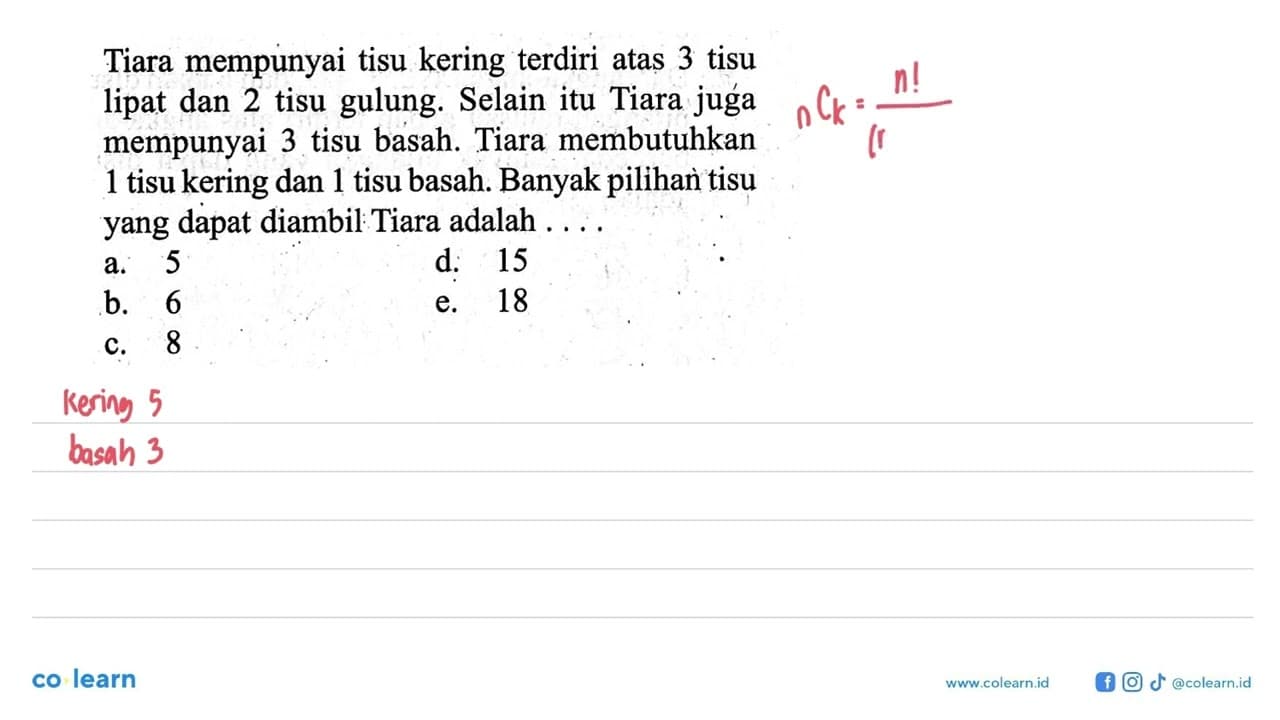 Tiara mempunyai tisu kering terdiri atas 3 tisu lipat dan 2