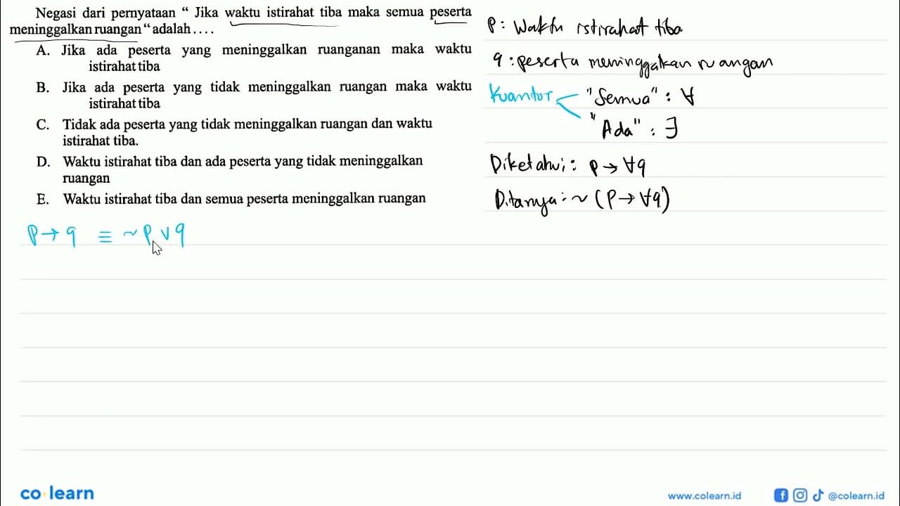 Negasi dari pernyataan 'Jika waktu istirahat tiba maka