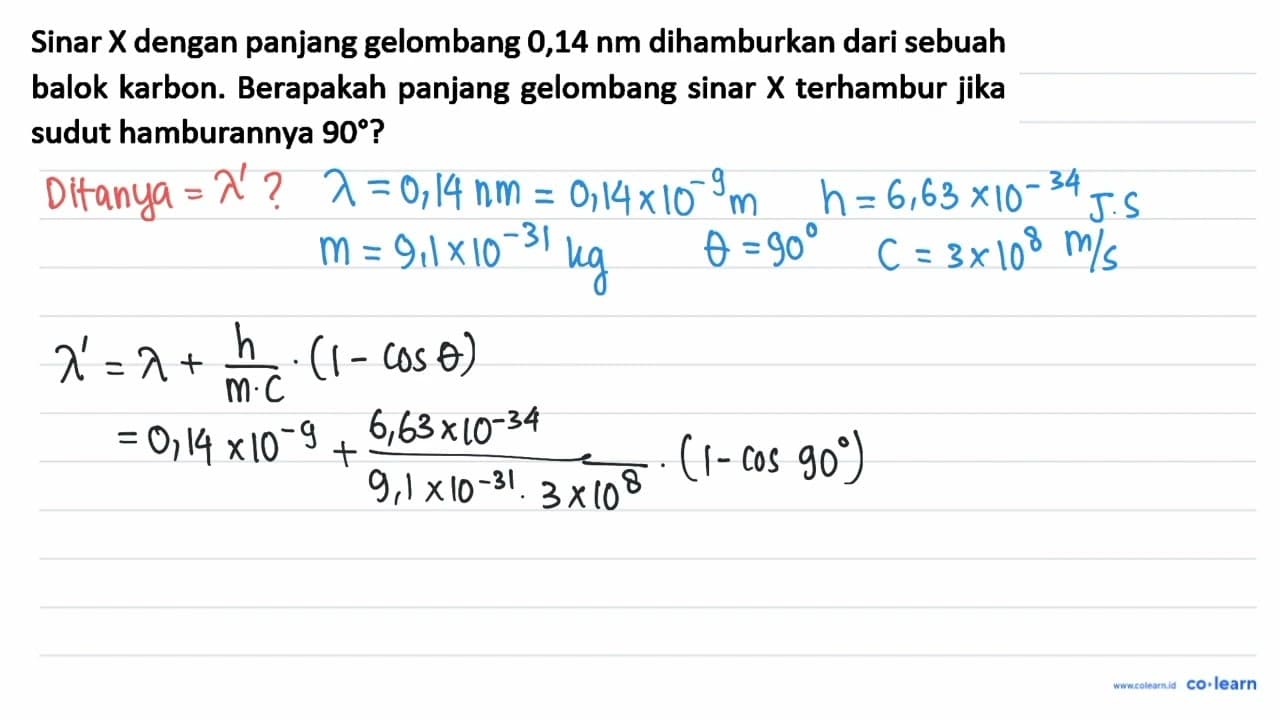 Sinar X dengan panjang gelombang 0,14 nm dihamburkan dari