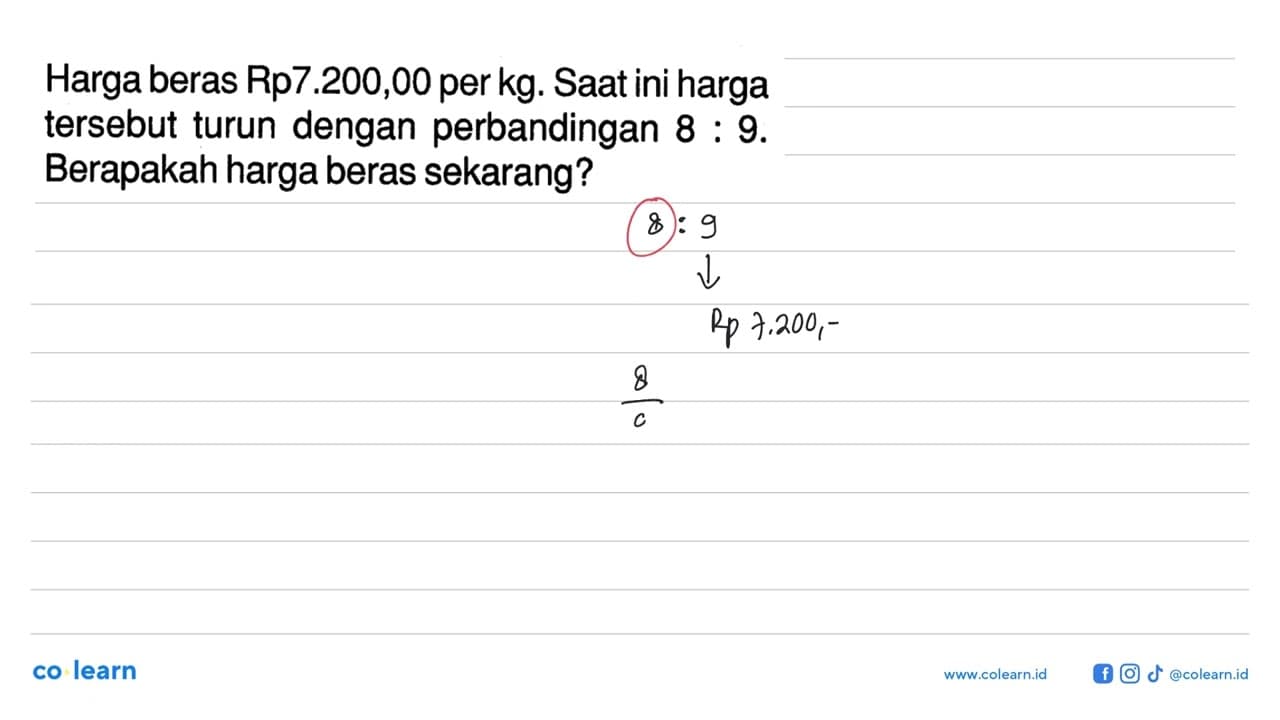 Harga beras Rp7.200,00 per kg. Saat ini harga tersebut