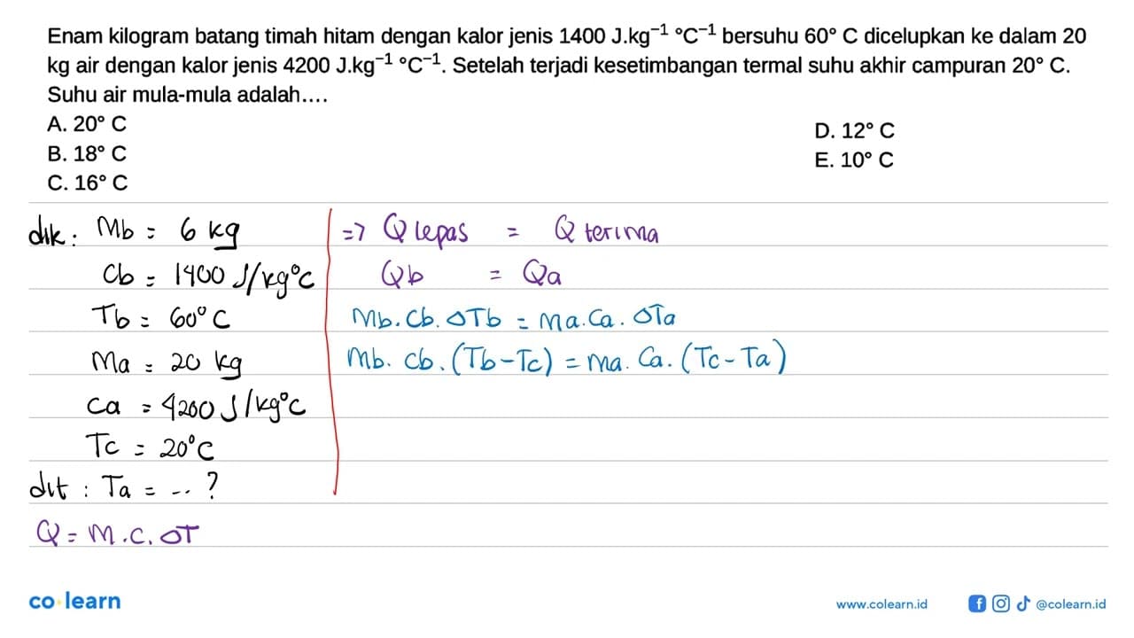 Enam kilogram batang timah hitam dengan kalor jenis