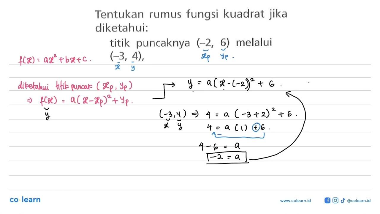 Tentukan rumus fungsi kuadrat jika diketahui: titik