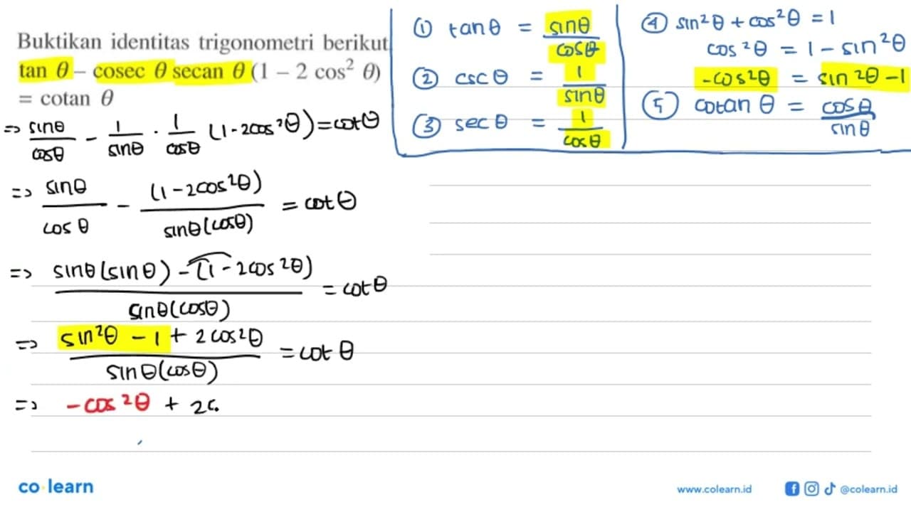 Buktikan identitas trigonometri berikut: tan theta cosec