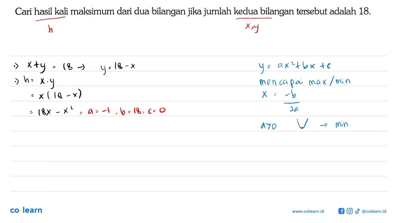 Cari hasil kali maksimum dari dua bilangan jika jumlah