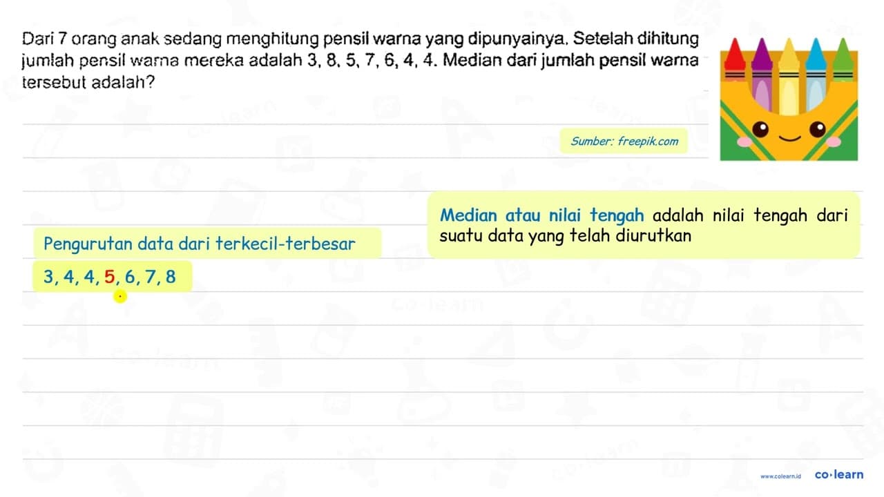 Dari 7 orang anak sedang menghitung pensii warna yang