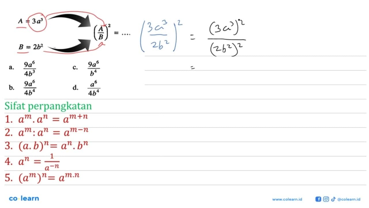 A = 3a^3 (A/B)^2 = .... B = 2b^2