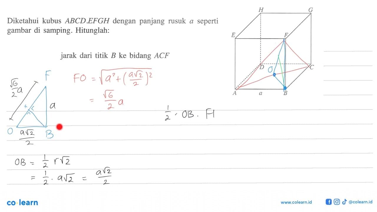 Diketahui kubus ABCD.EFGH dengan panjang rusuk a seperti