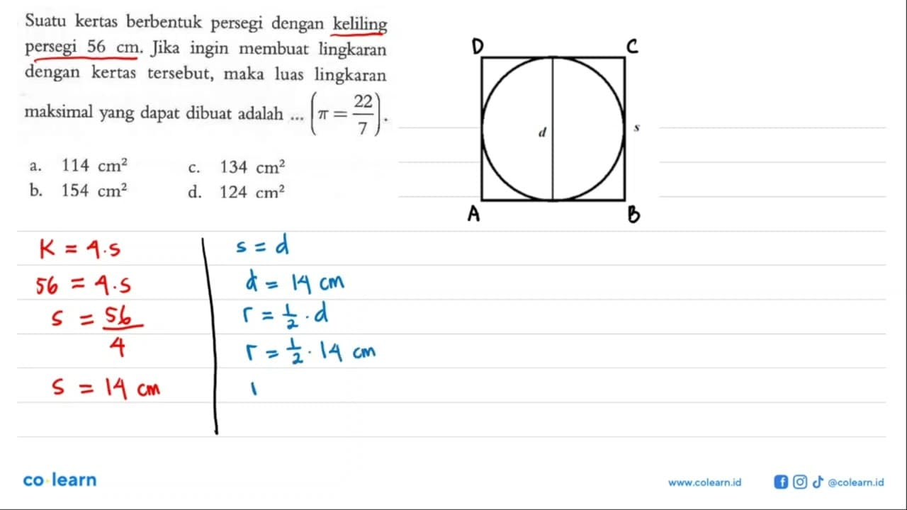 Suatu kertas berbentuk persegi dengan keliling persegi 56