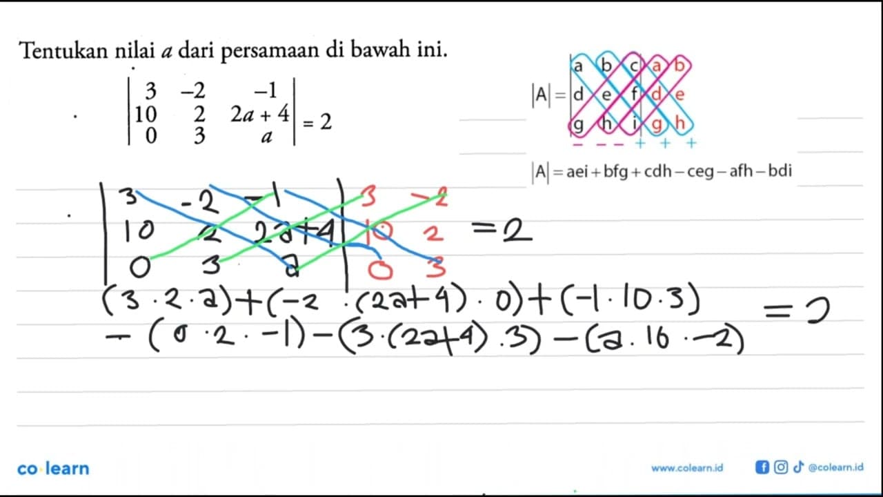 Tentukan nilai a dari persamaan di bawah ini. |3 -2 -1 10 2