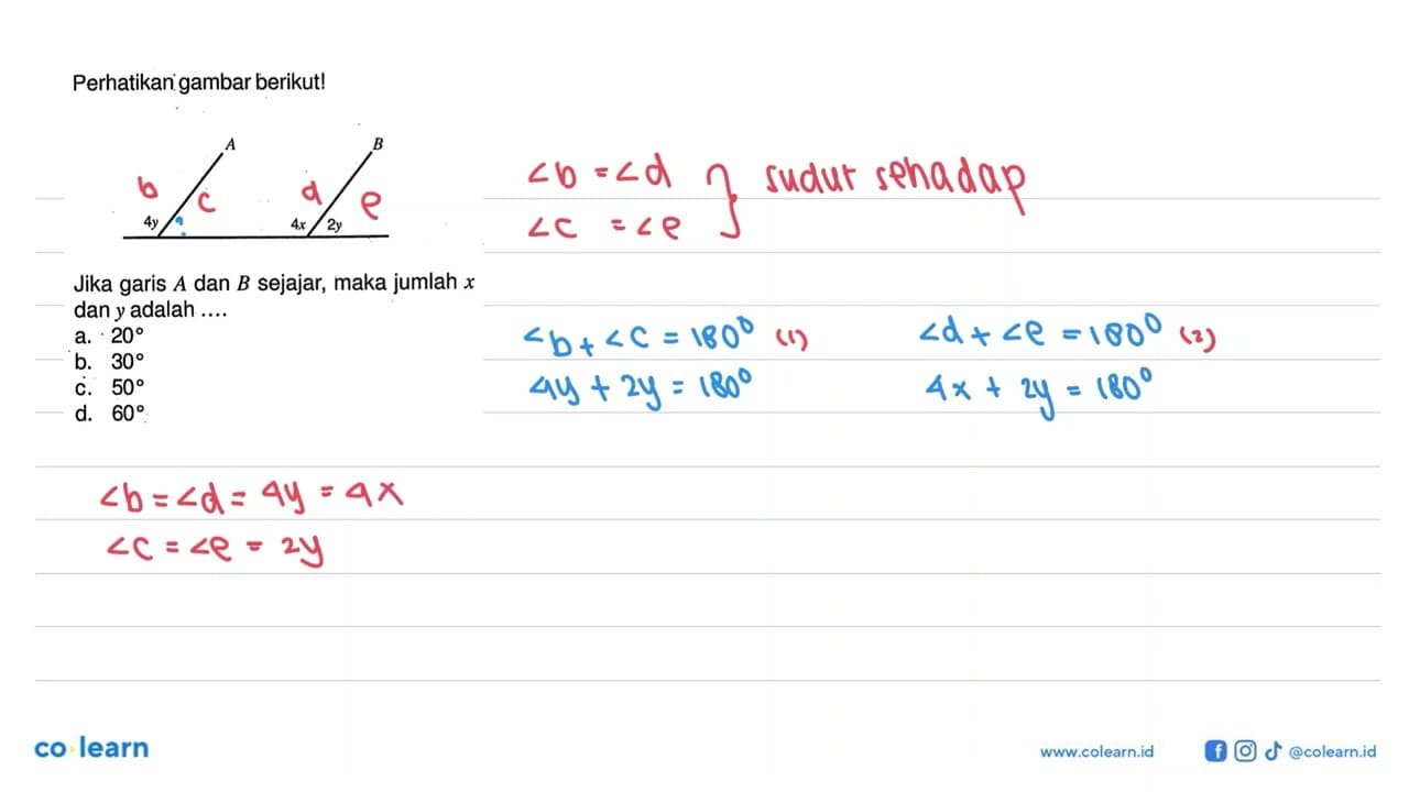 Perhatikan gambar berikut!A B 4y 4x 2yJika garis A dan B