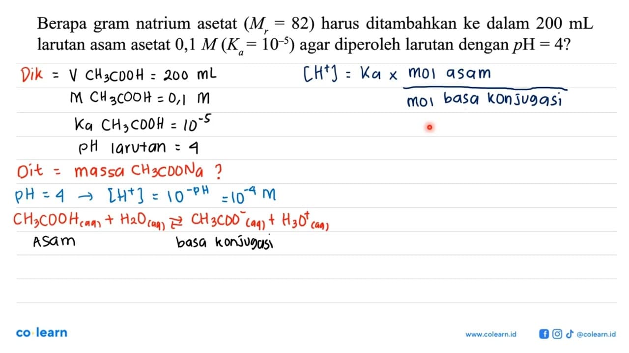 Berapa gram natrium asetat (Mr=82) harus ditambahkan ke