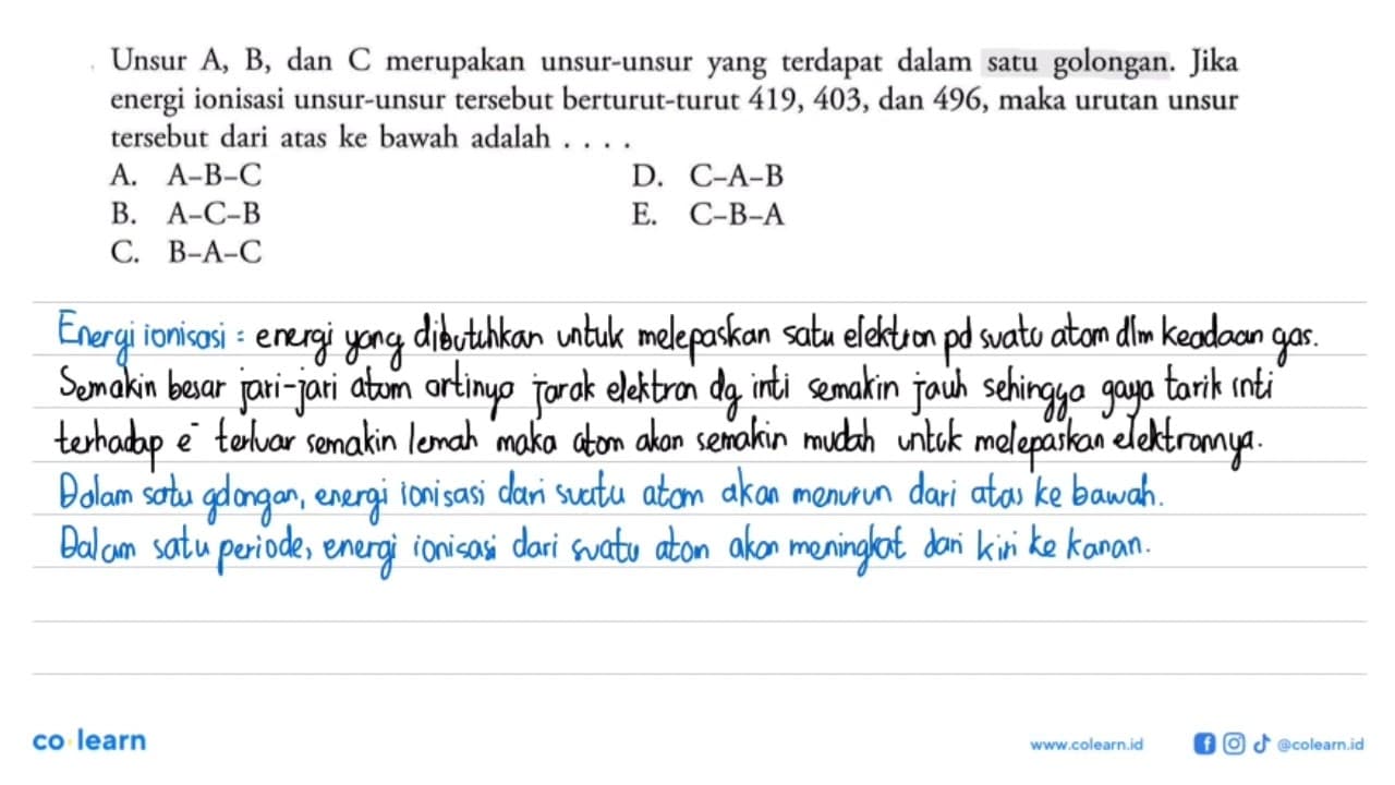 Unsur A, B, dan C merupakan unsur-unsur yang terdapat dalam