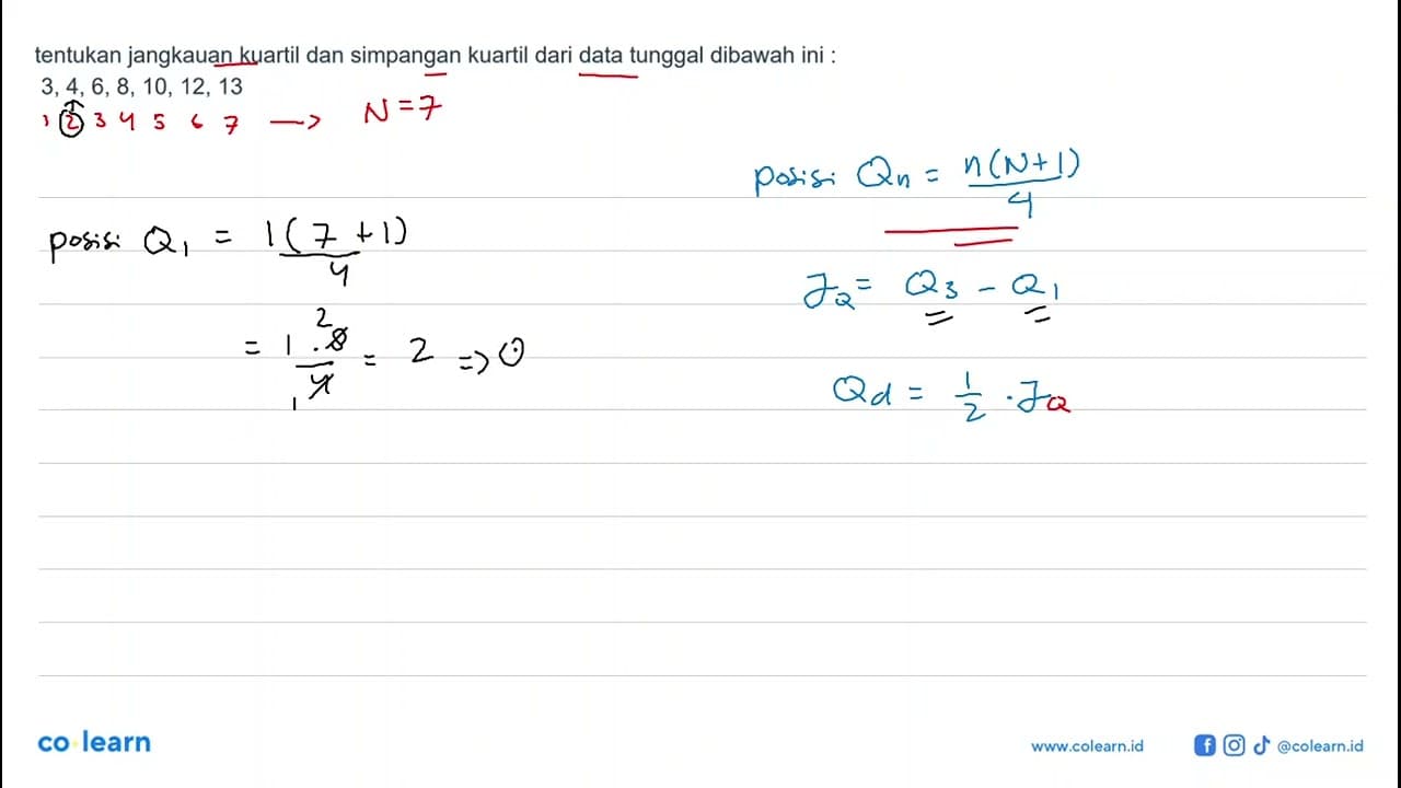 tentukan jangkauan kuartil dan simpangan kuartil dari data