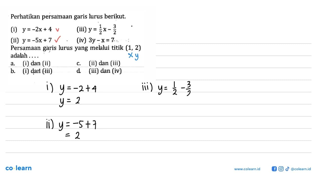 Perhatikan persamaan garis lurus berikut; (i) y = -2x + 4