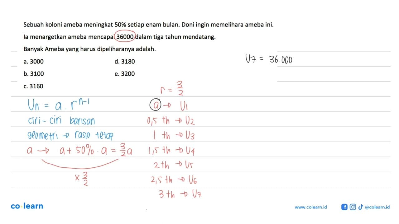 Sebuah koloni ameba meningkat 50% setiap enam bulan. Doni