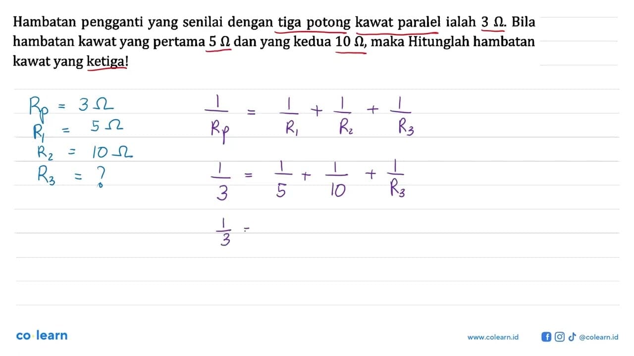 Hambatan pengganti yang senilai dengan tiga potong kawat