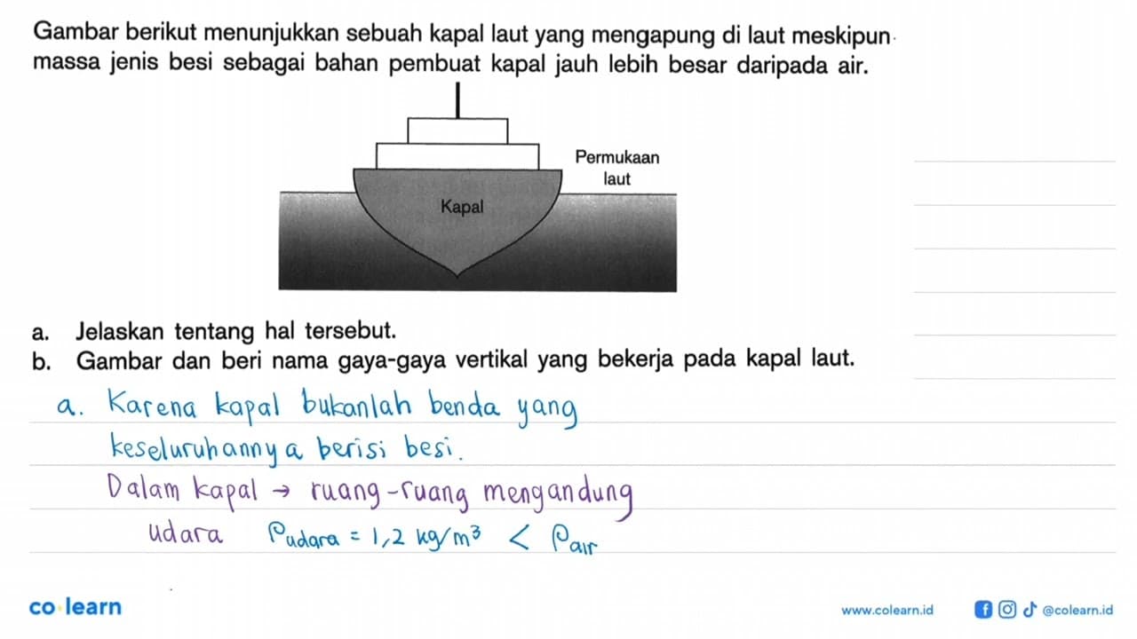 Gambar berikut menunjukkan sebuah kapal laut yang mengapung