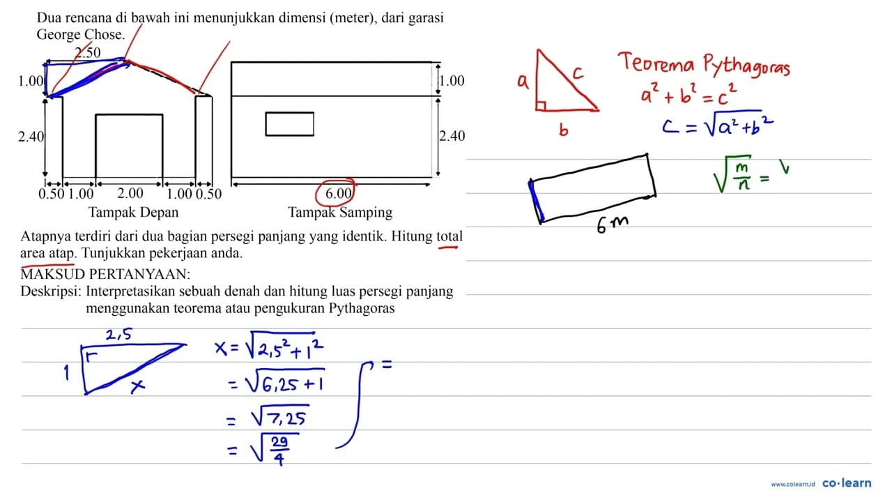 Dua rencana di bawah ini menunjukkan dimensi (meter), dari