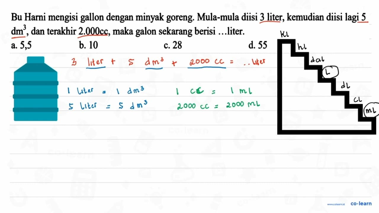 Bu Harni mengisi gallon dengan minyak goreng. Mula-mula