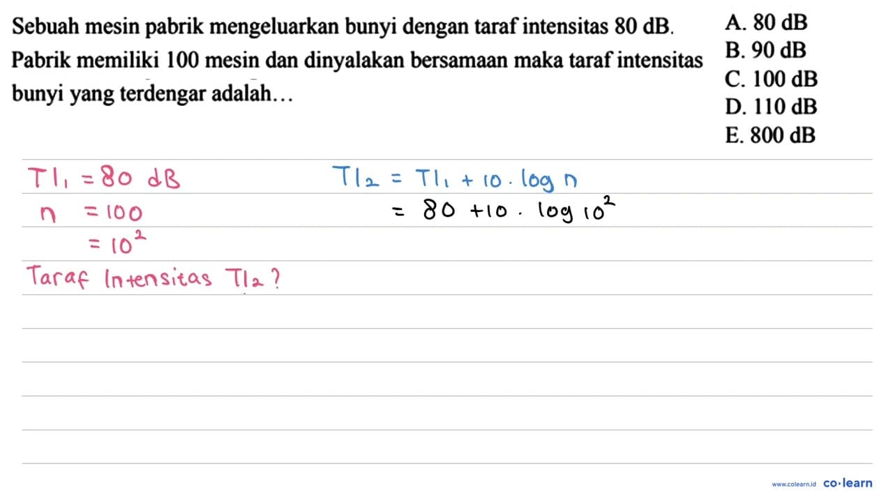 Sebuah mesin pabrik mengeluarkan bunyi dengan taraf