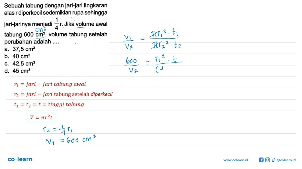 Sebuah tabung dengan jari-jari lingkaran alas r diperkecil