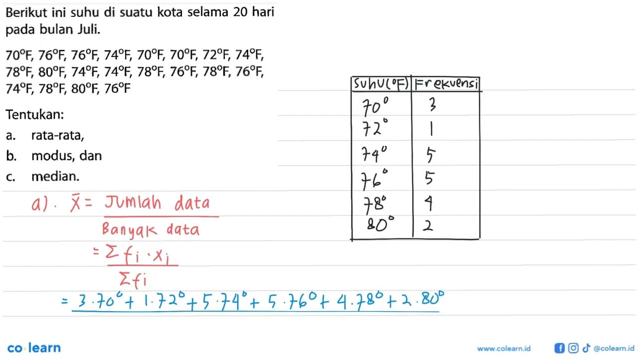 Berikut ini suhu di suatu kota selama 20 hari pada bulan