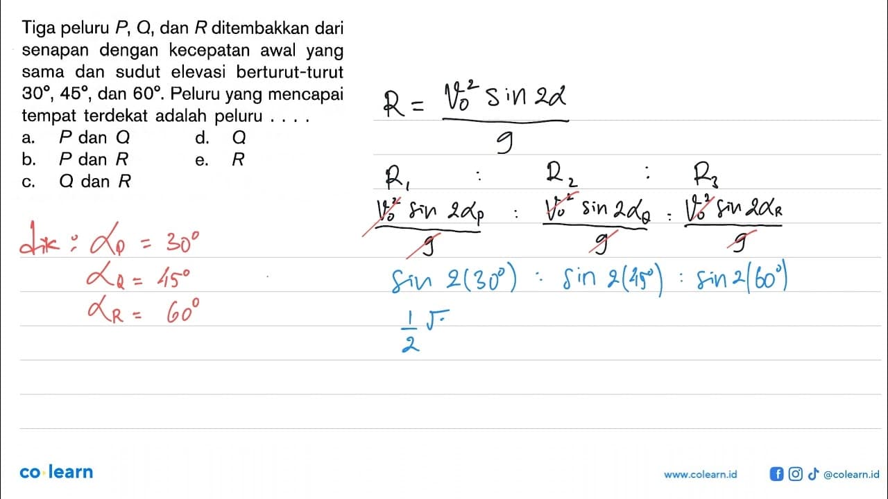 Tiga peluru P, Q , dan R ditembakkan dari senapan dengan